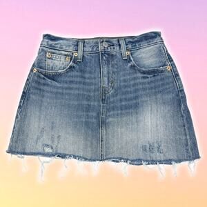 LEVI'S Distressed Cut-Off Denim Mini Skirt Sz 25 Blue Yellow Wash